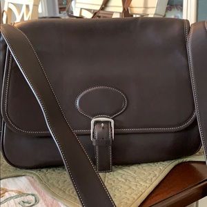Coach messenger bag, brown, NWOT, white stitching